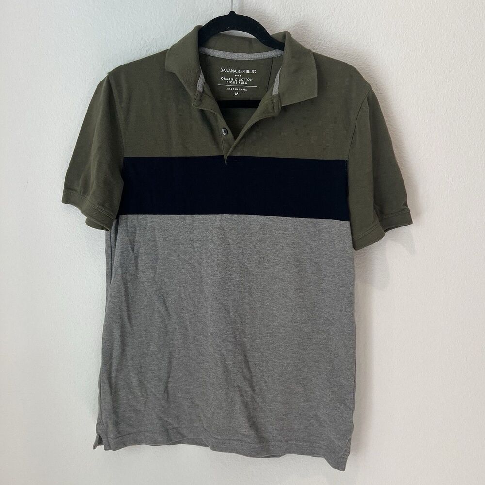 Banana Republic Pique Polo Shirt Men’s Size M Striped Organic Cotton Golf